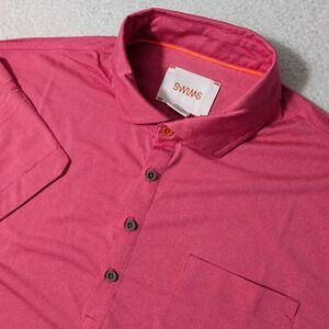 NEW SWIMS Polo Shirt Mens L Pink Micro Stripe S/S Pocket Casual Performance